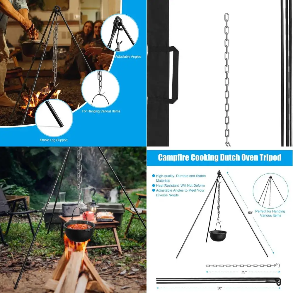 

Портативная подставка для голландской печи на 50 человек с сумкой для переноски, прочное снаряжение для приготовления пищи на природе, подвеска для кемпингового фонаря и хранения