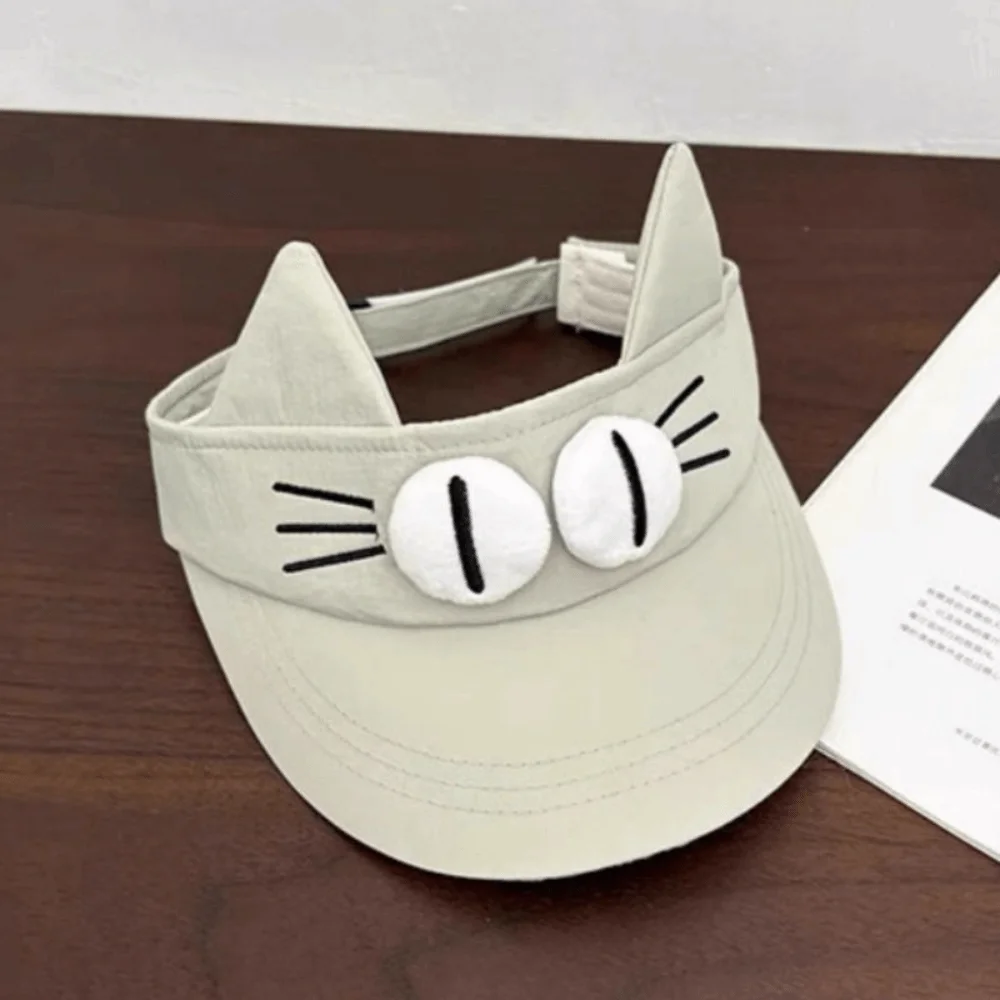 Cute Big Eyes Cat Cat Ears Visor Cap Quick-drying Breathable Sun Hat 5Colors Sun Protection Empty Top Cap Women Summmer