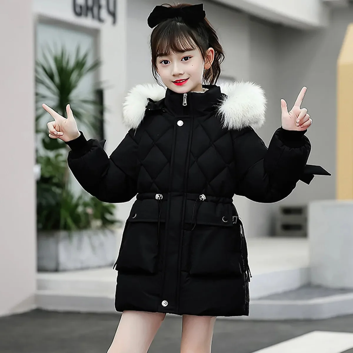 Winter Warm Girls Long Down Jacket Fashion Hooded Teen Parka Coat Kids Waterproof Outwear Children Clothing TZ980