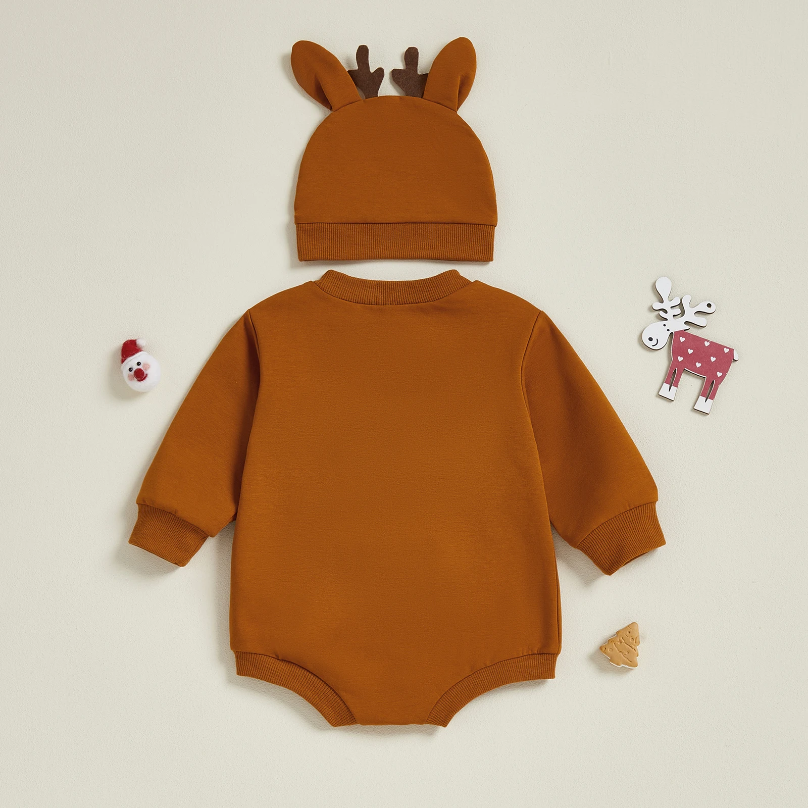 

Tregren Infant Baby Boy Girl Christmas Romper Reindeer Print Long Sleeve Round Neck Bubble Jumpsuit with Hat 2 Pcs Clothes Sets