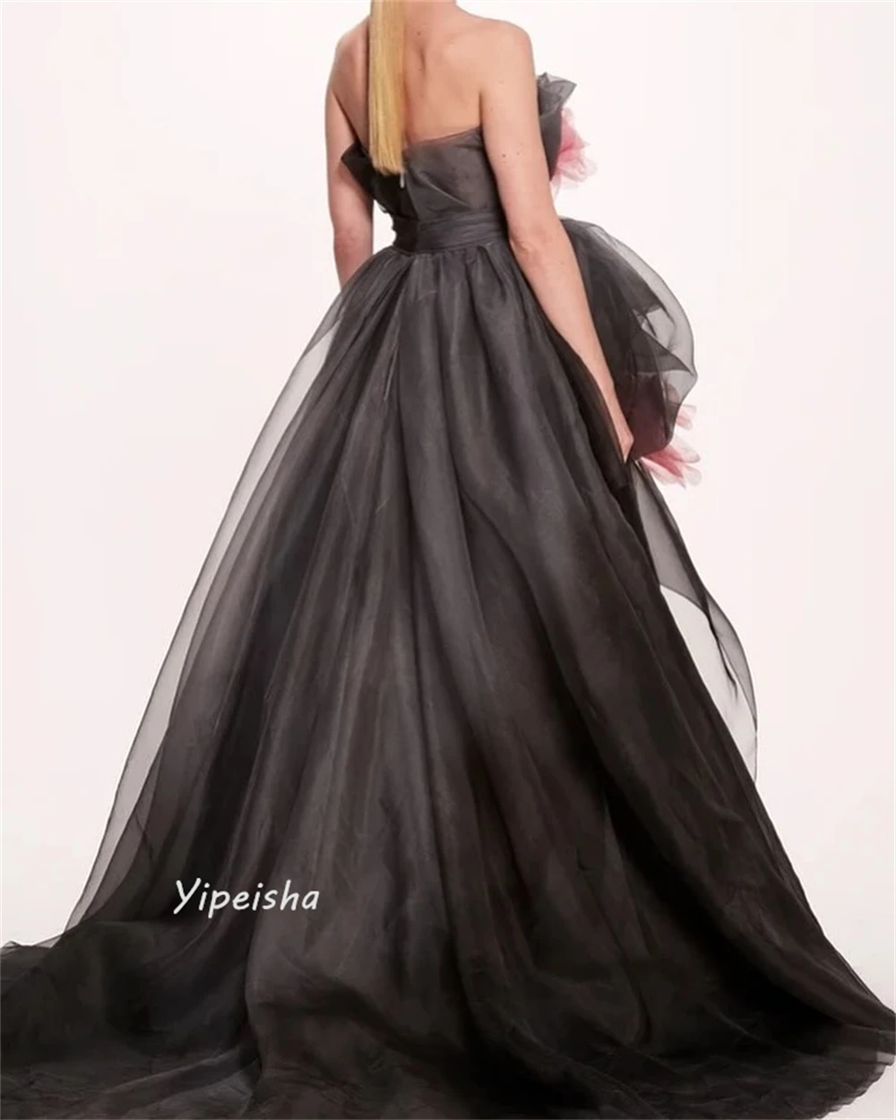 Jiayigong Prom Prachtige Strapless Jurk Bloemen Gedrapeerd Vloer-Lengte Organza Op Maat Gemaakte Gelegenheid Jurken Avond