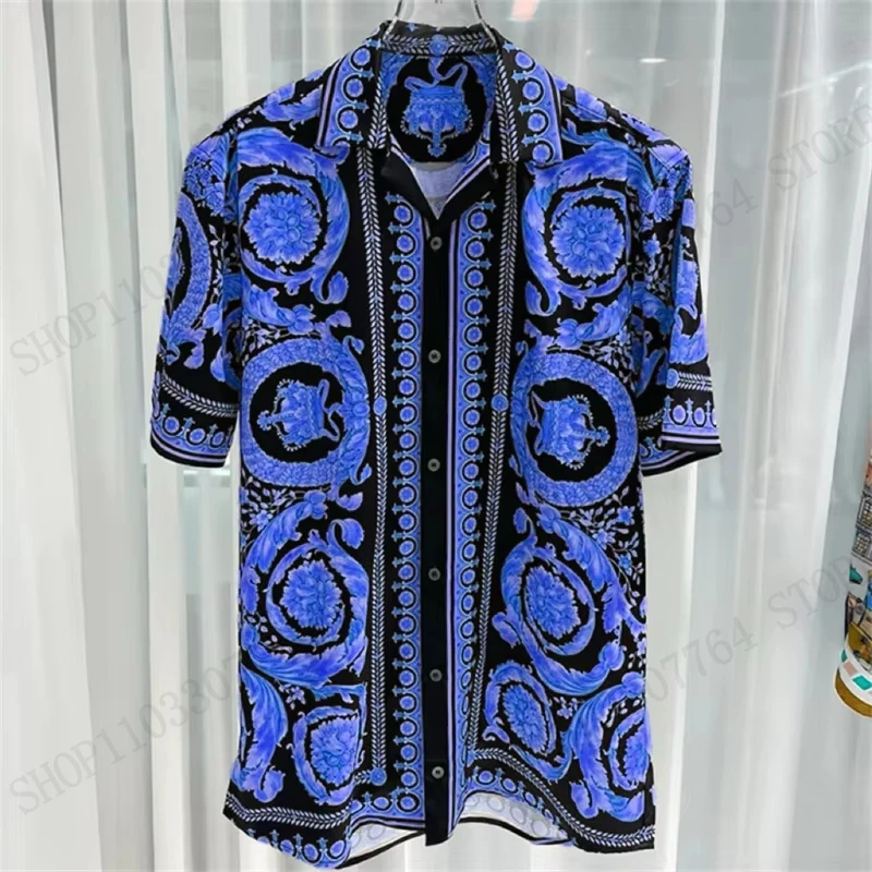 

Роскошная гавайская рубашка с золотым цветочным 3D принтом для мужчин и женщин, модная праздничная пляжная рубашка с коротким рукавом, одежда больших размеров в европейском стиле