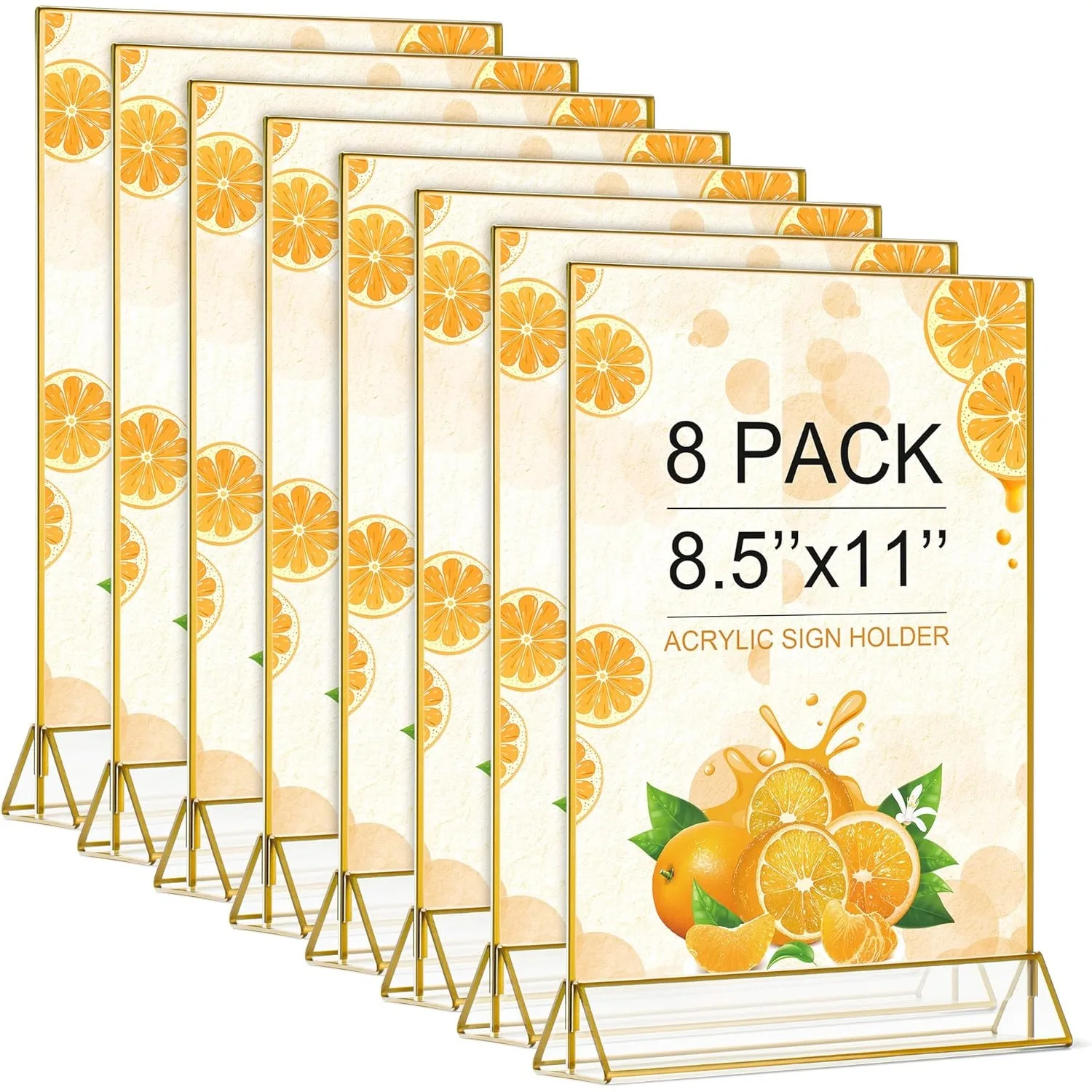 8pcs Gold Frame Acrylic Sign Holder 8.5x11 in, Double Sided Table Menu Holders