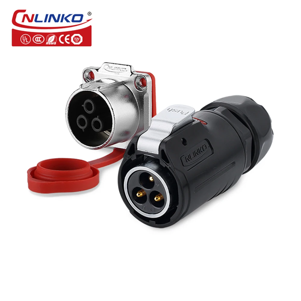 

CNLINKO M24 3 pin female power cord connector male and female 25A dc plug socket waterproof