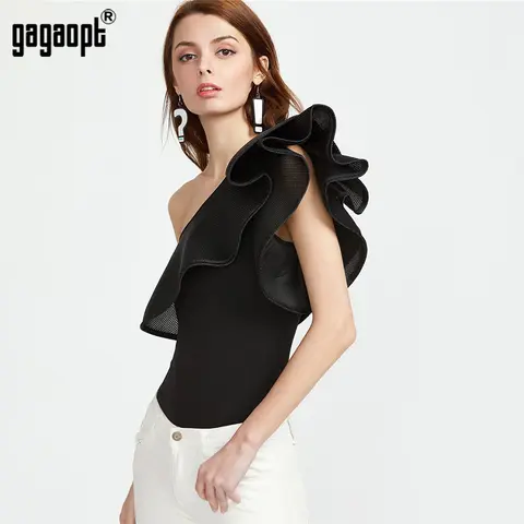 Gagaopt Sexy Bodysuit Stretch Sleeveless Ruffles Slim Evening Party Beach Body Tops T shirt Jumpsuit Romper Summer