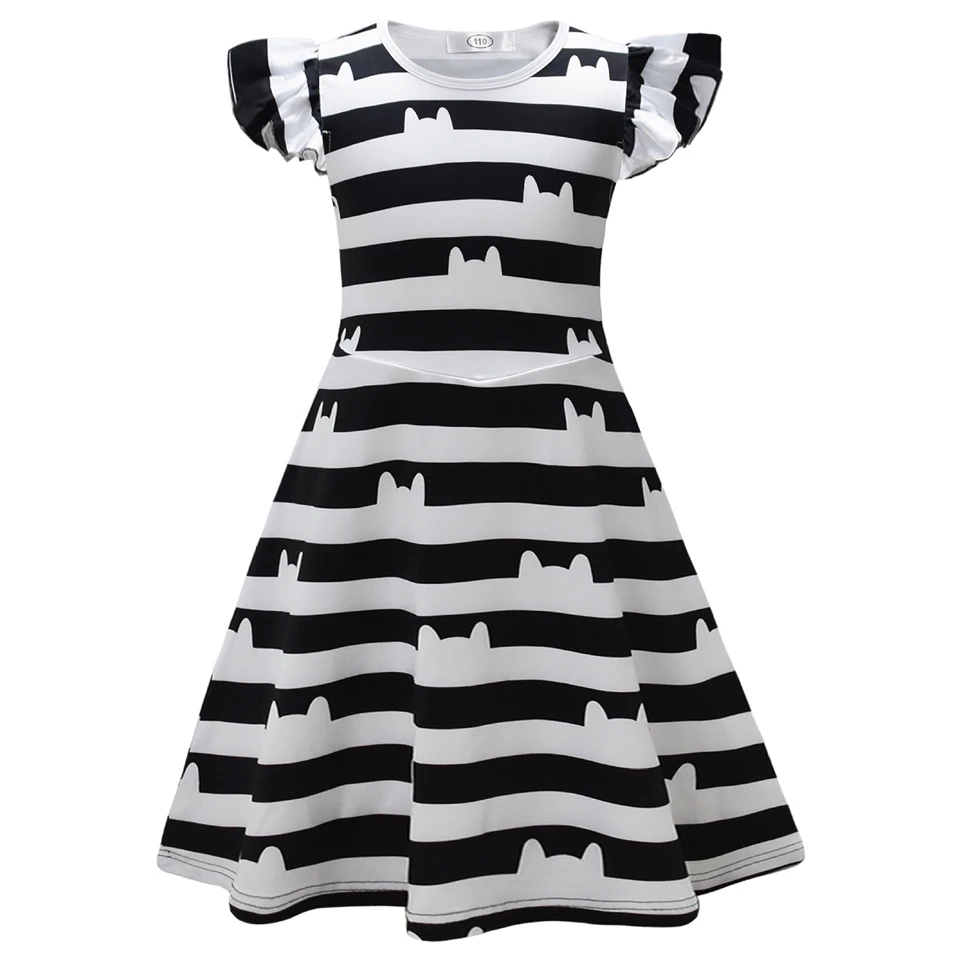 Gabby Doll Cartoon Cat Striped Print Dress for Girls Summer Casual Kids Clothes Halloween Cosplay Performance Children's Costume