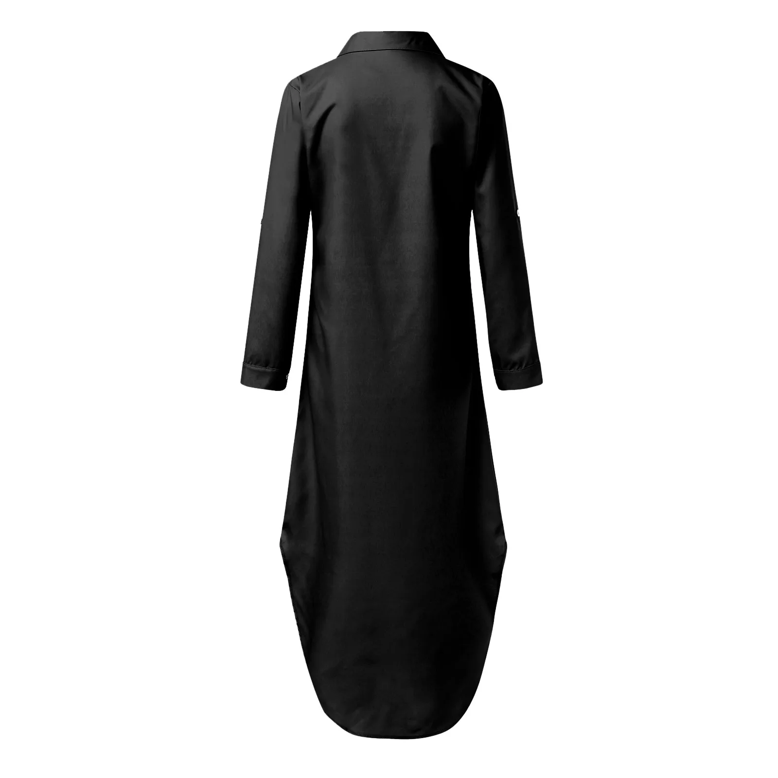 Summer Fahsion Long Dress Long Sleeve Sexy Slit Shirt Dress Women\'s  Long Dress Pocket Button Solid Color Casual Loose Dress