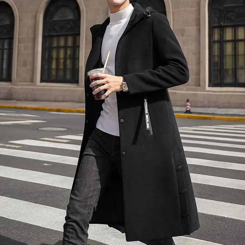 

2023 Mens Hooded Long Jackets For Winter Fashionable Steampunk Trench Coats Man Slim Fit Elegant Gentleman Overcoats Cloak Black