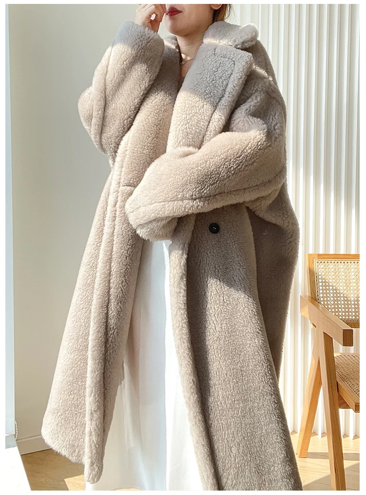 Teddy teddy bear coat women\'s autumn and winter fur grain camel wool coat  alpaca wool med-long woolcoat