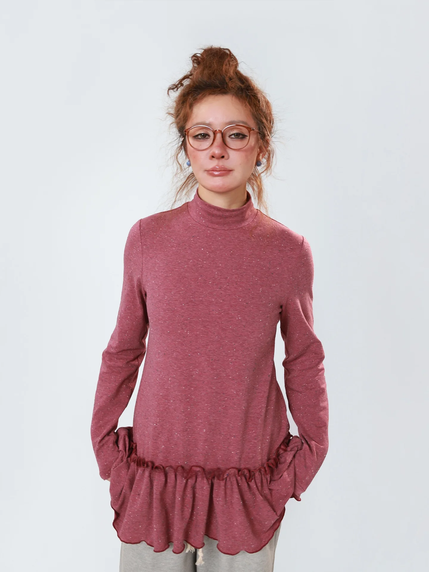 

Оригинальная женская футболка с длинным рукавом и высоким воротником, с рюшами, для балета, комфортная, из мягкой ткани