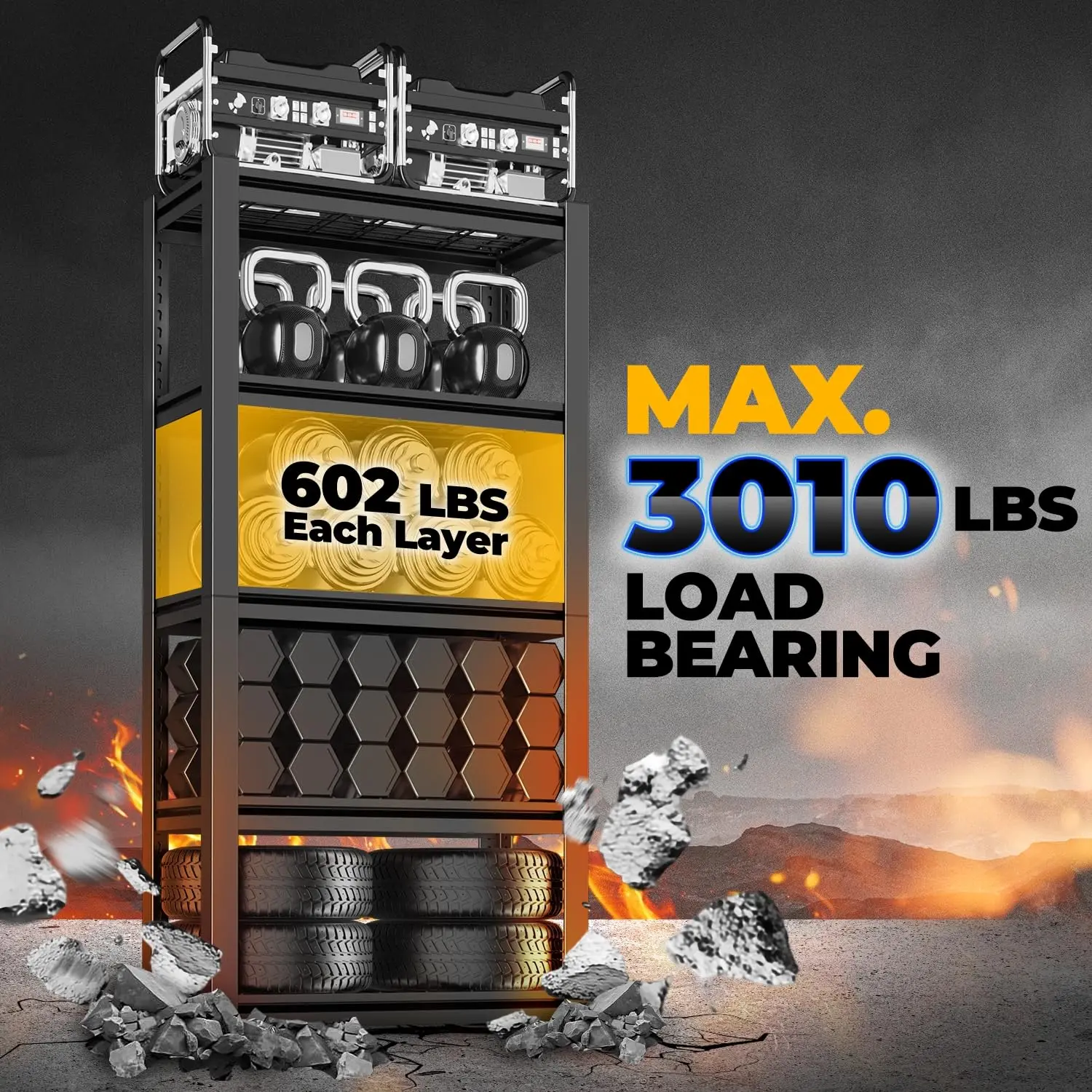 5-Tier Adjustable Metal Storage Shelves 72"Hx35"Wx16"D 3000LBS Garage Pantry Kitchen Rack Unit, Customized