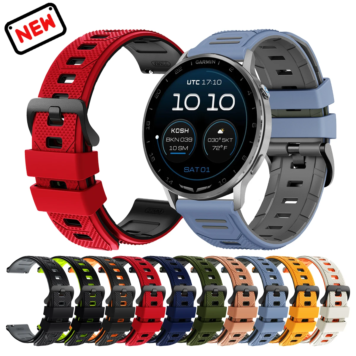 22mm Gummiband für Garmin Venu 4 3 2/Forerunner 570 47mm 265 255 Music/Vivoactive 4 Armband Sportarmband für Garmin D2 Air X15