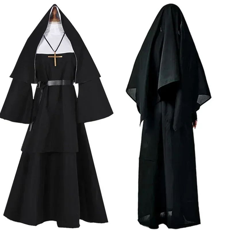 

Halloween Adult Nun Cosplay Costume Women Role Playing Nun Robe Party Women Traditional Nuns Costume Black Robe Religious Dress