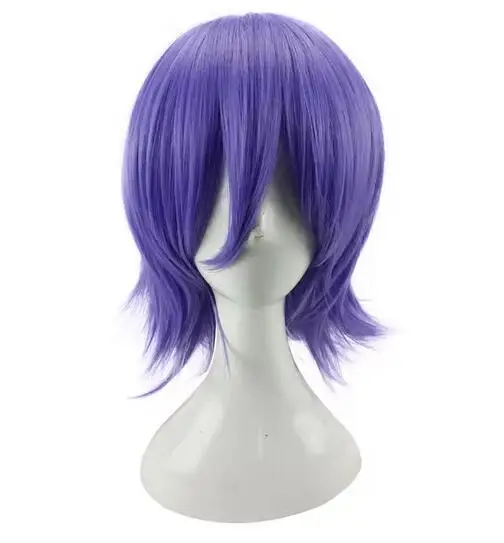 Man Women Purple Cosplay Wig Short Curly Layered Synthetic Hair Party Wigs with Bangs