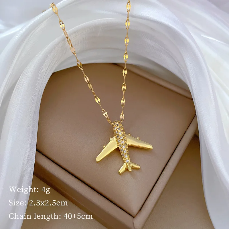 Charming Airplane Necklace with Micro-inlaid Zircon, Elevate Your Look with Glamor