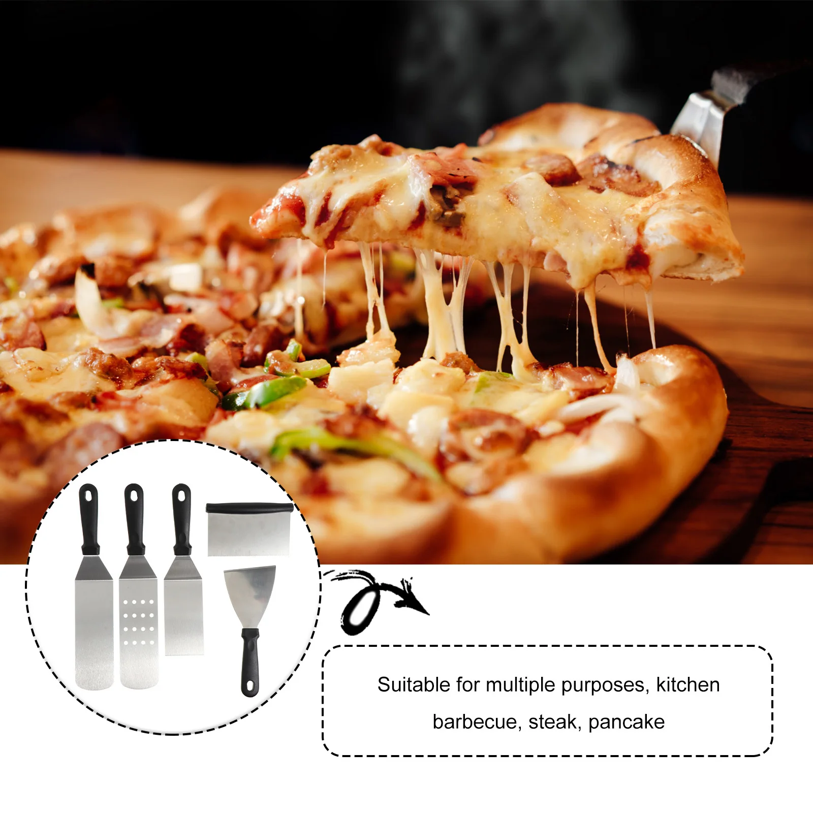 

5Pcs Stainless Steel Pizza Shovel Baking Paddle Wide Handle Pizza Pan Cake Lifter Transfer Tray Oven Tool Kitchen Essential