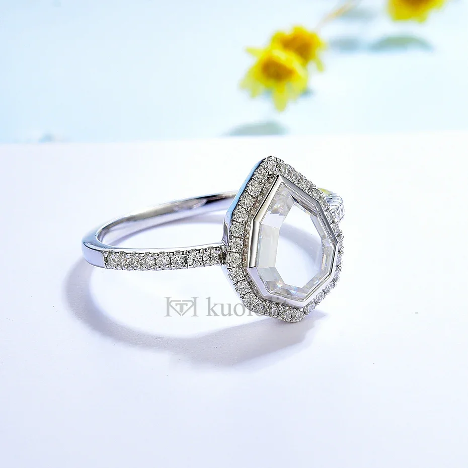 Kuololit Unique Portrait Pear Moissanite Ring for Women Solid 18K 14K White Gold Bezel Lozenge Ring for Engagement Christmas New