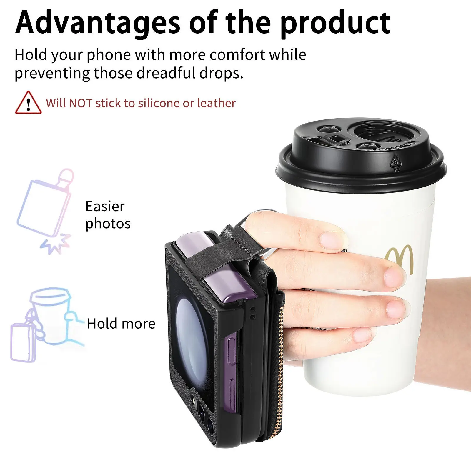 Wallet Case For Samsung Galaxy Z Flip 5 4 3 2 Multi Card Slot Zipper Closure Finger Ring Solid Color Protective Leather Cover