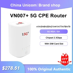 Unicom-Roteador CPE sem fio com slot para cartão SIM, repetidor CPE, suporte 5G, suporta NSA, SA, NR, n1, n3, n8, n20, n21, n41, n77, 2.3Gbps, original