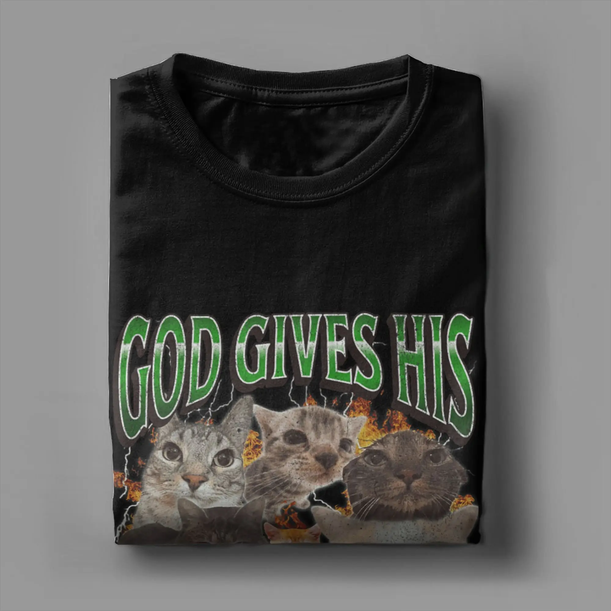 الرجال الله يعطي له أقوى التوحد مضحك القط ميمي تي شيرت بلايز الصيف قصيرة الأكمام تي شيرت س الرقبة Harajuku تي شيرت