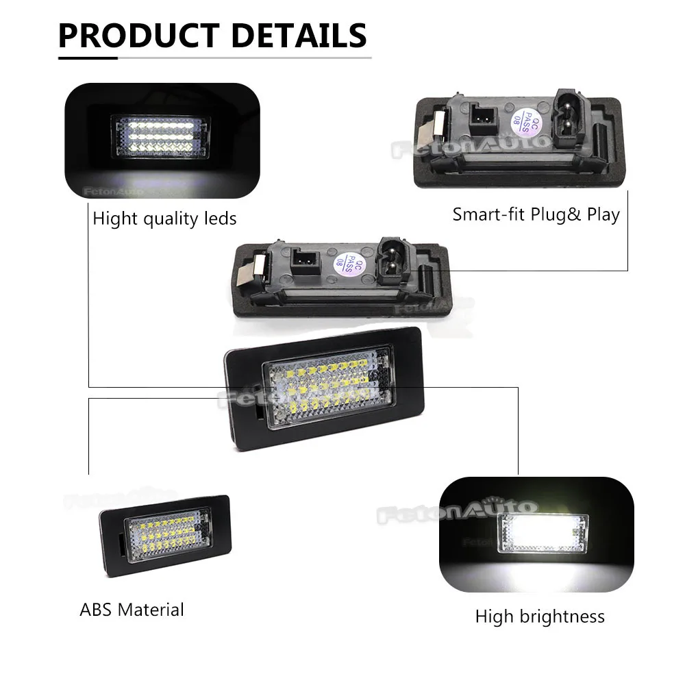 2 LED License Plate Lamp is Applicable to for BMW 5-series E60 E39 E71 E72 E82 E90 E91 E92 E93 6000k White Light Without Error