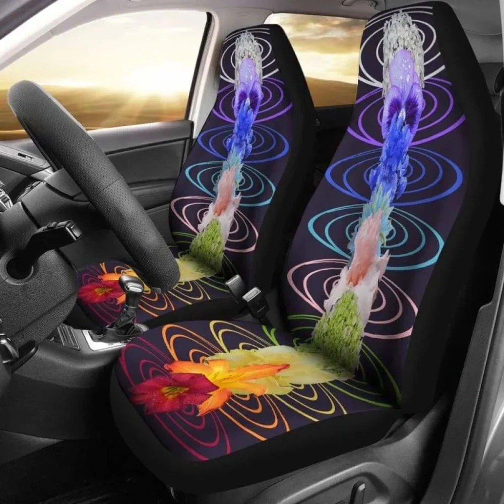 Chakra 7 Flowers Car Seat Covers | Give Your Car A Makeover! 202820,Pack of 2 Universal Front Seat Protective Cover