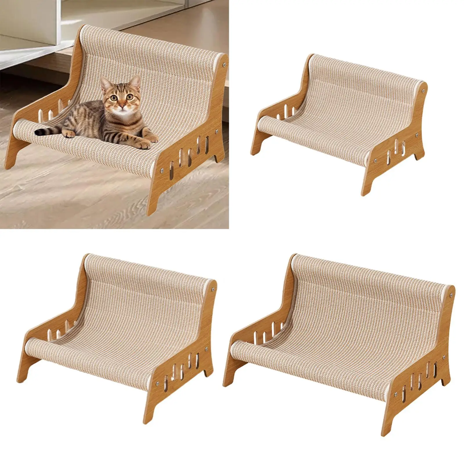 Cadeira de sisal para gatos, placa de madeira para arranhar gatos, cama elevada para cães e gatinhos