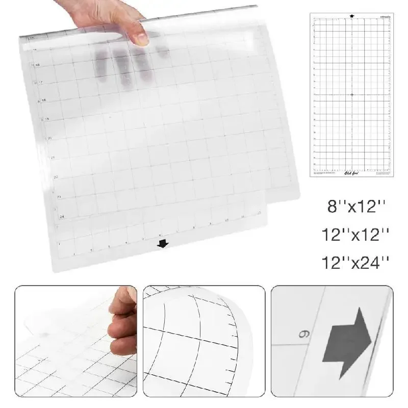 Adesivo Transparente Tapete de Corte Pad com Grade de Medição Silhueta Cameo Plotter Machine, 12x12 ", 12x24", 2Pcs