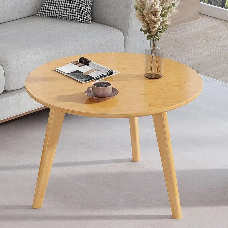 Solid Bamboo Circular Coffee Table Living Room Table Light Luxury Modern Simple Small Tea Table Furniture Small Sofa Tables Mesa