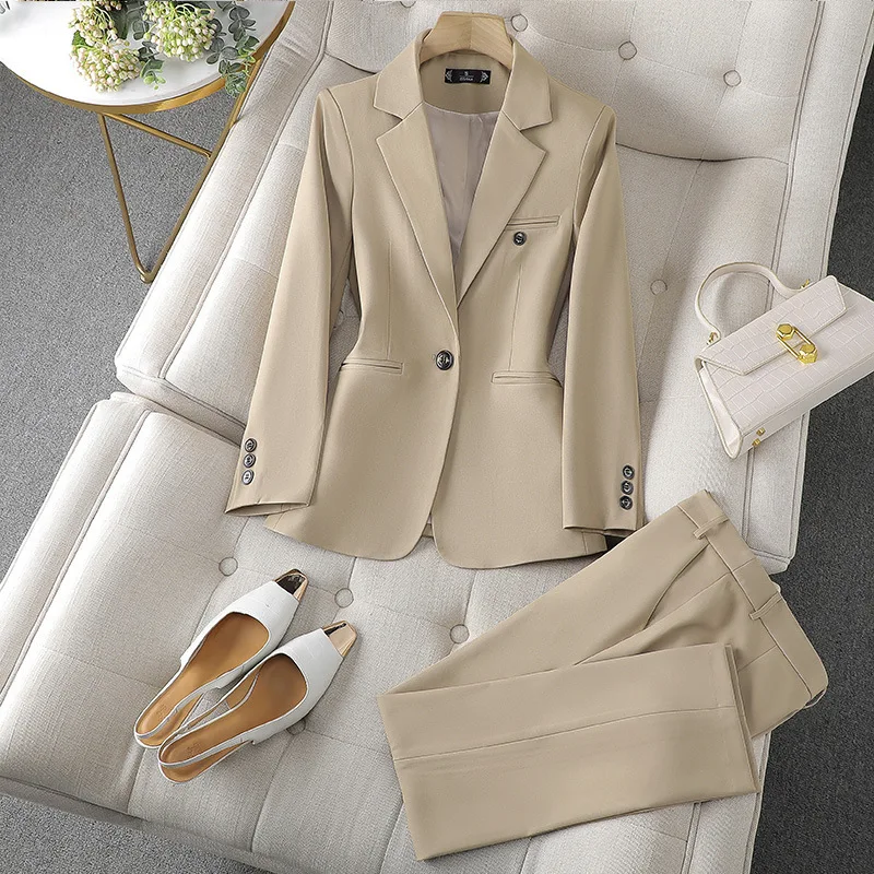 Sky Blue Blazer Trousers Women\'s Suit Sets Long Sleeve Jacket Blazer Casual Office Ladies Pantsuit For Business Or Ceremony