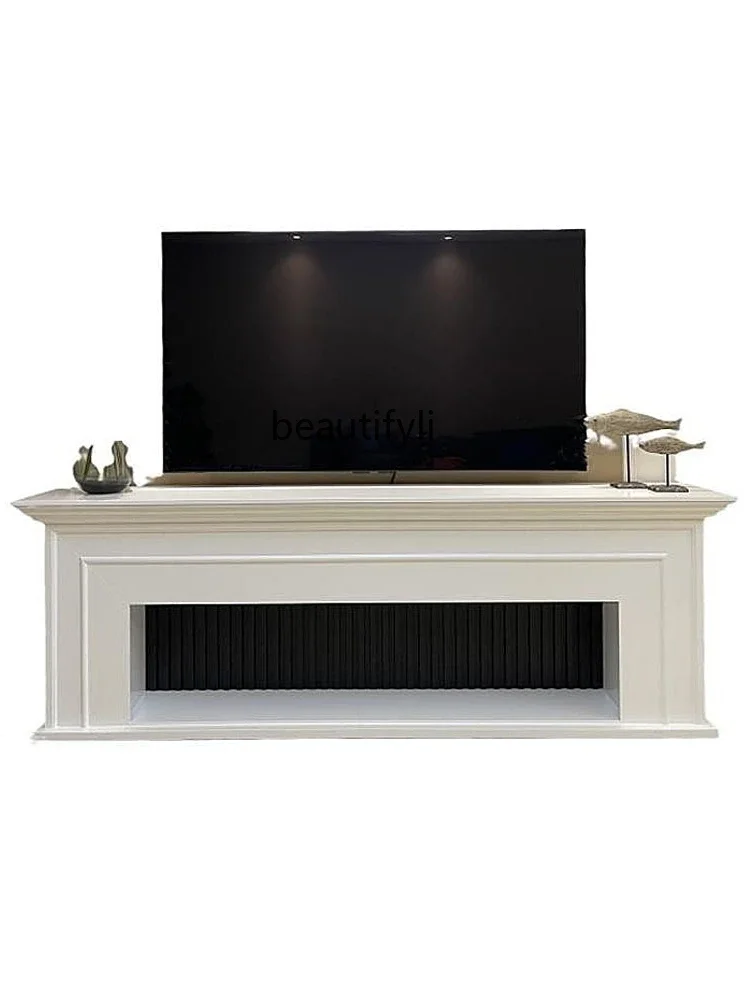 American Fireplace Curio Cabinet Living Room White Light Luxury Background Wall TV Cabinet Solid Wood Console Tables