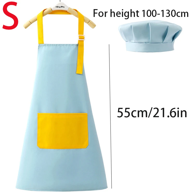 Kids Apron and Chef Hat Set Adjustable with Large Pocket for Girls Boys Kitchen Bib Aprons for Cooking Baking Painting