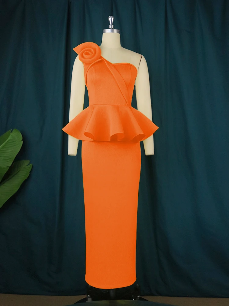 新品 Eaphi peplum frill one piece One Shoulder Ruffled Peplum Detail Long Mermaid Dress – John