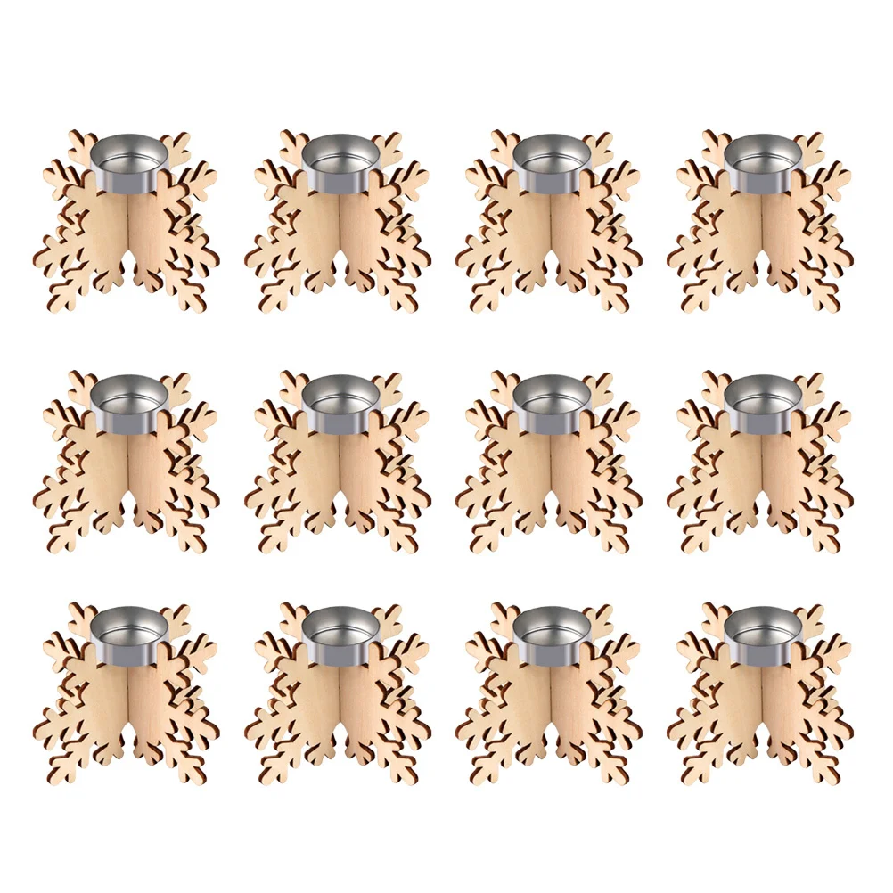 12 قطعة من حامل تصميم ندفة الثلج على شكل شمعدان خشبي لديكور الطاولة وعيد الميلاد وحفلات الزفاف وأجواء المنزل #1