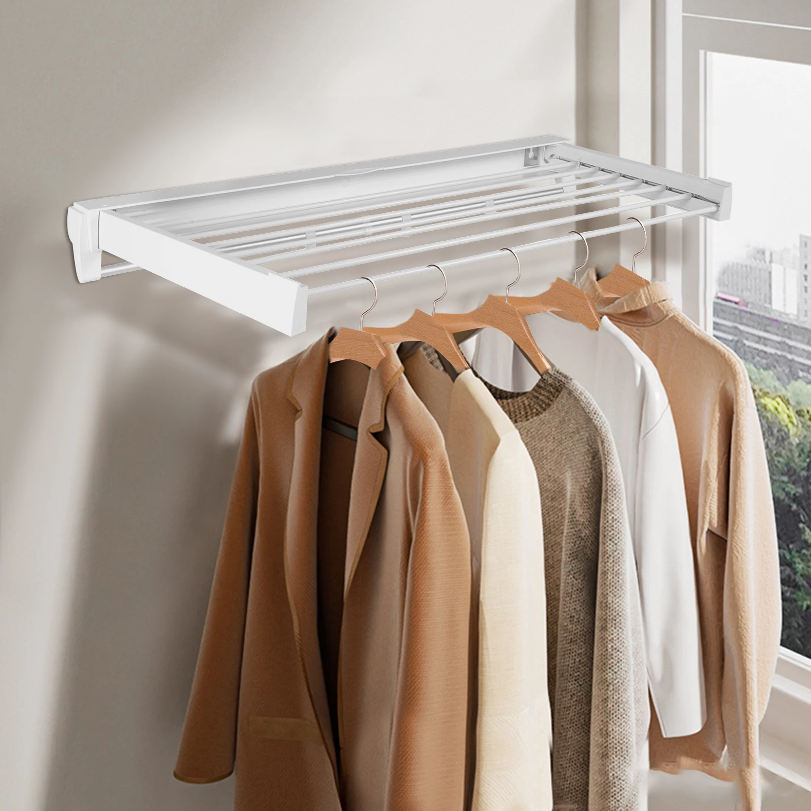 

Clothes Airer Extendable Foldable Wall Clothes Dryer, Indoor & Outdoor, for Bedrooms, Bathrooms, Laundry Rooms and Balconies