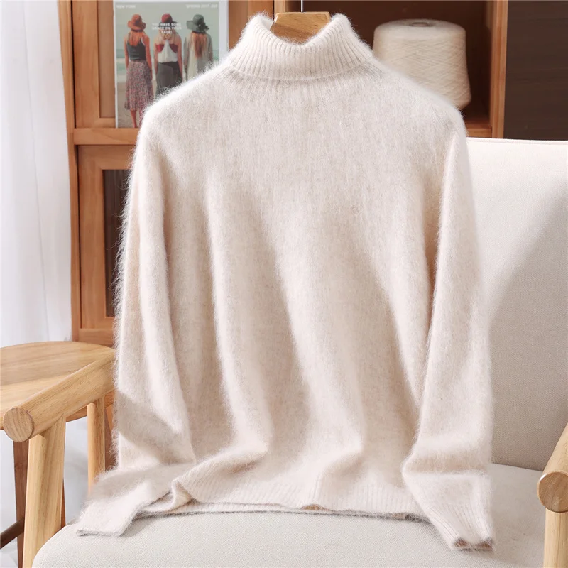Women 100% Mink Cashmere Sweater Turtleneck Pullover Multicolor Base Layer Knitwear Autumn Winter Slim Basic High Strecth Tops