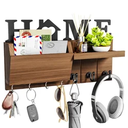 Key and Mail Holder for Wall, Wooden Key Holder and Mail Organizer for Wall Mount with 7 Hooks, Decorative Hanging Rustic Decor