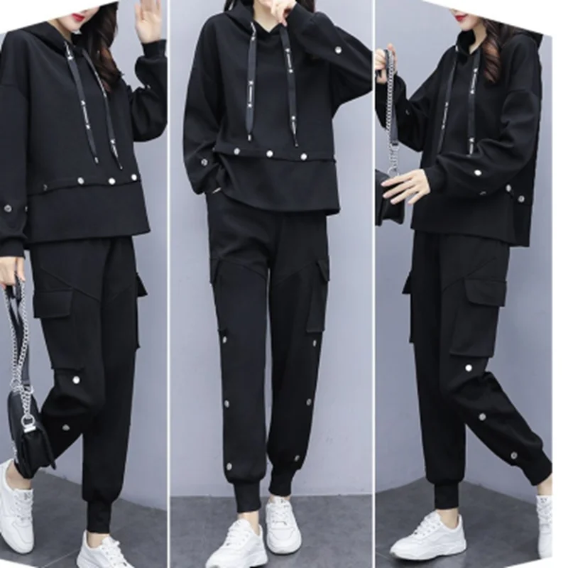 

plus Size Women's Casual Fashion Sweatshirt And Work Pants Two Piece Set Slimming Meat Concealing Spring Clothing New Arrival