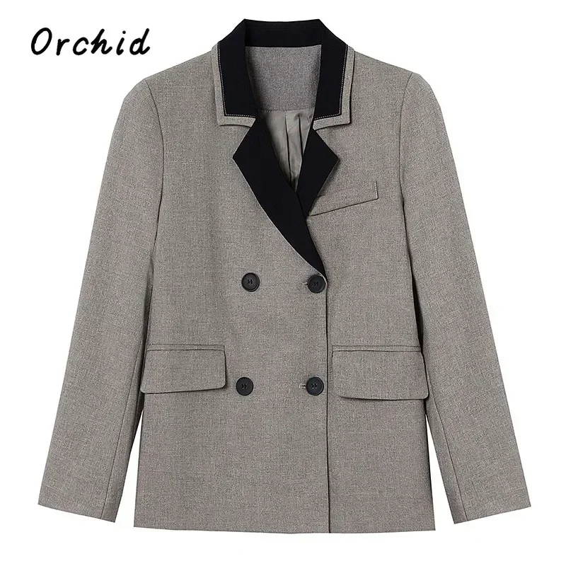 Elegante Patchwork lässig Single Button maßge schneiderte Mantel 2024 Winter Frauen Büro Dame Luxus gekerbten Kragen Langarm Blazer