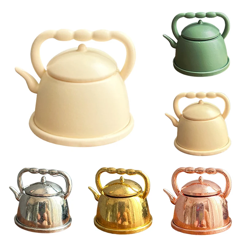 1/12 Dollhouse Miniature Accessories Metal Kettle Simulation Furniture Tea Pot Kitchen Model Furniture Toys For Doll House Decor