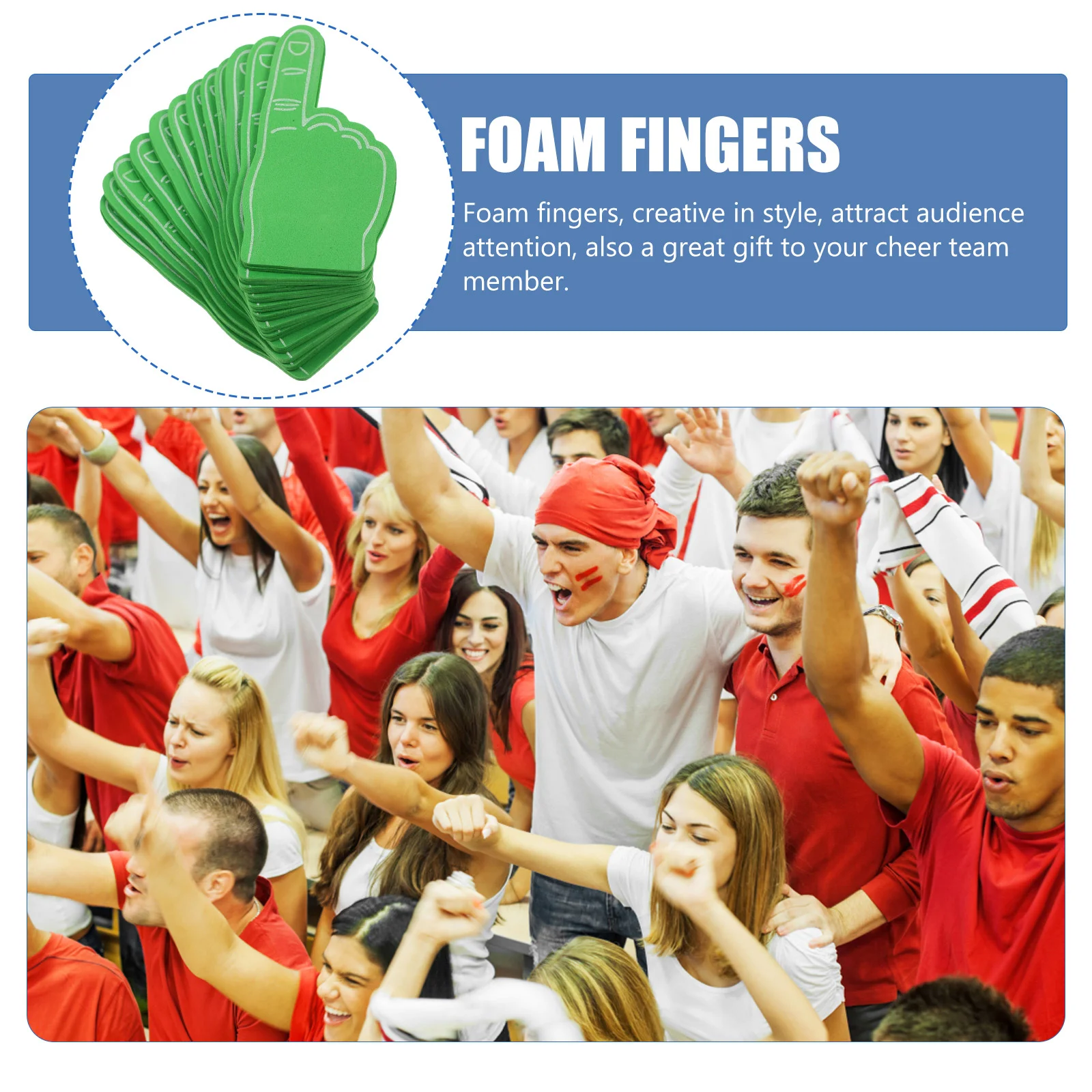 12 Pcs Noise Makers for Football Games Noisemaker Toys Cheer Pom Poms Bulk Badge Reels 1300X600X040CM Foam Hand Green Finger