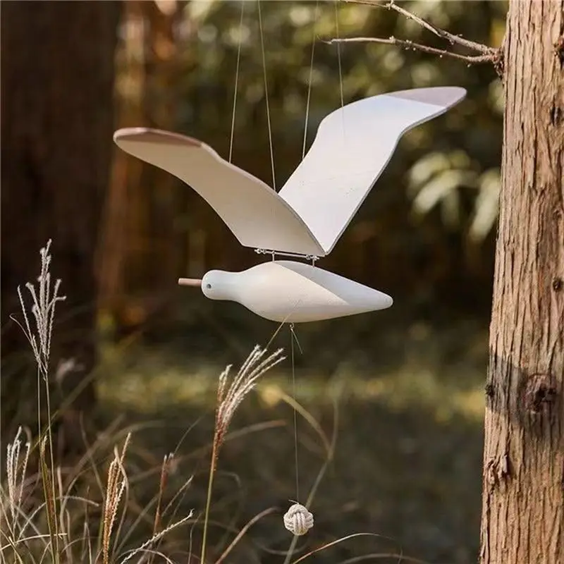 AB11 2X Soaring Seagulls Hanging Mobile Wing Wood Flying for Seagull Decor, Unique Handcrafted Nautical Wall Decoration for Home