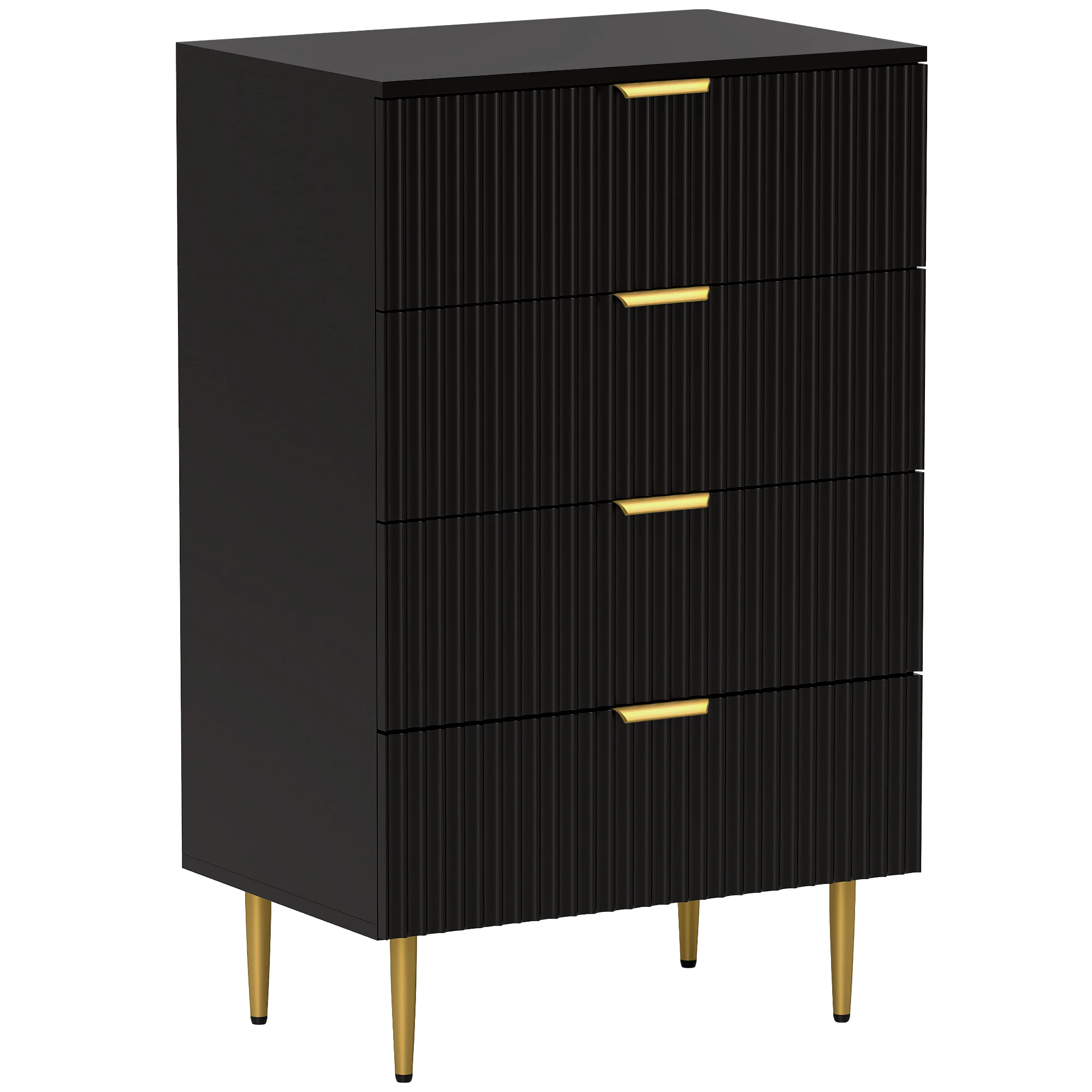 Comò HOMCOM con 4 cassetti, comò per camera da letto, mobile contenitore moderno con maniglie e piedini dorati, dim. 60 x 40 x 96 cm, nero