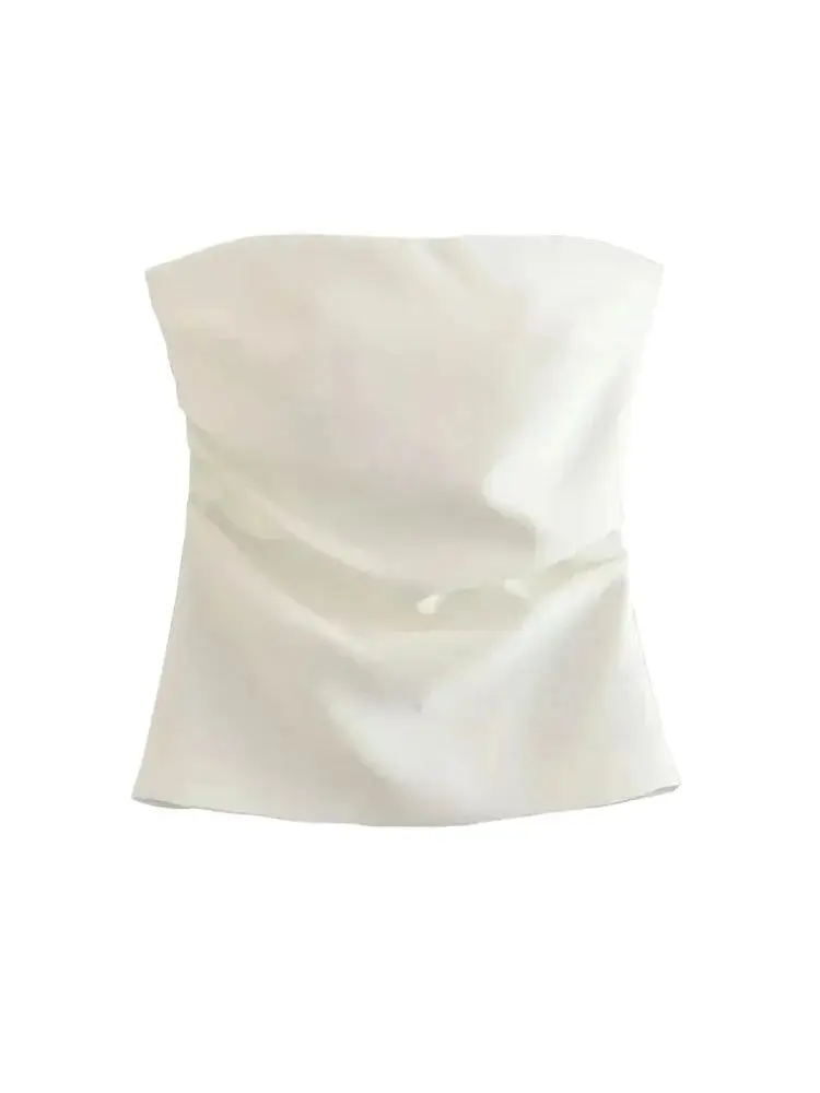 Strapless Draped Bustier Tops for Women, Straight Neck, Back Zipper, Female Camis, Fashion