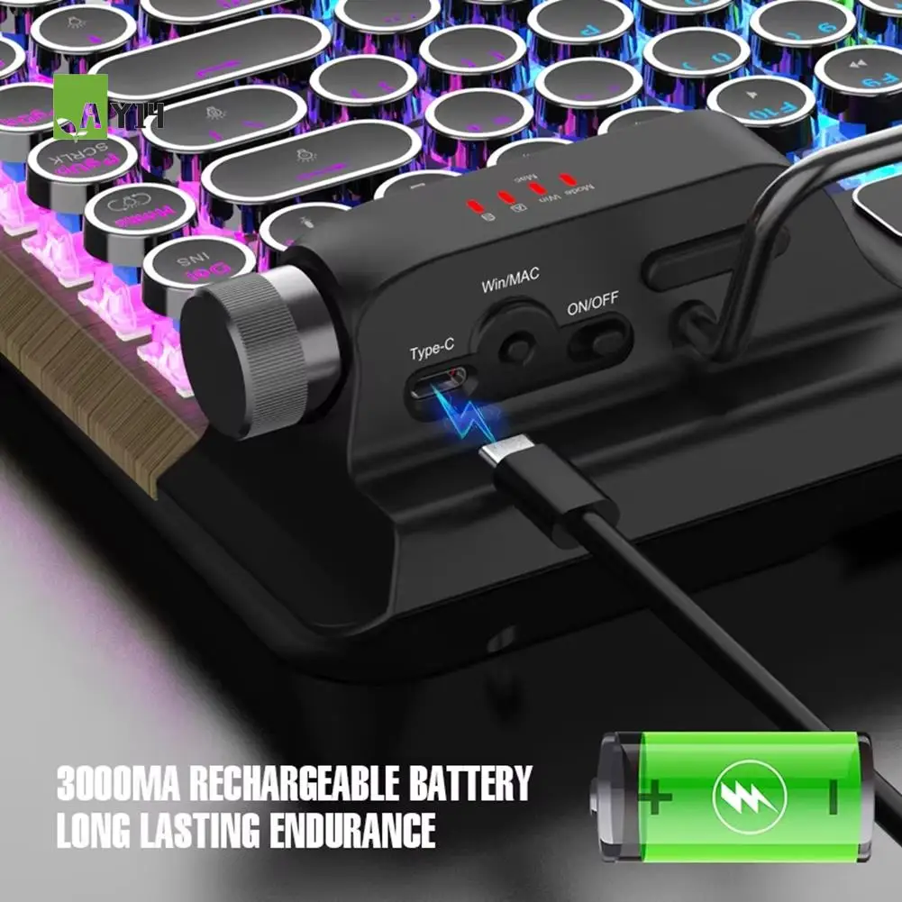 AY14 -Retro Typewriter Keyboard, Vintage Bluetooth 5.0 Multi Devices Connection Typewriter Mechanical Keyboard For PC/Laptop