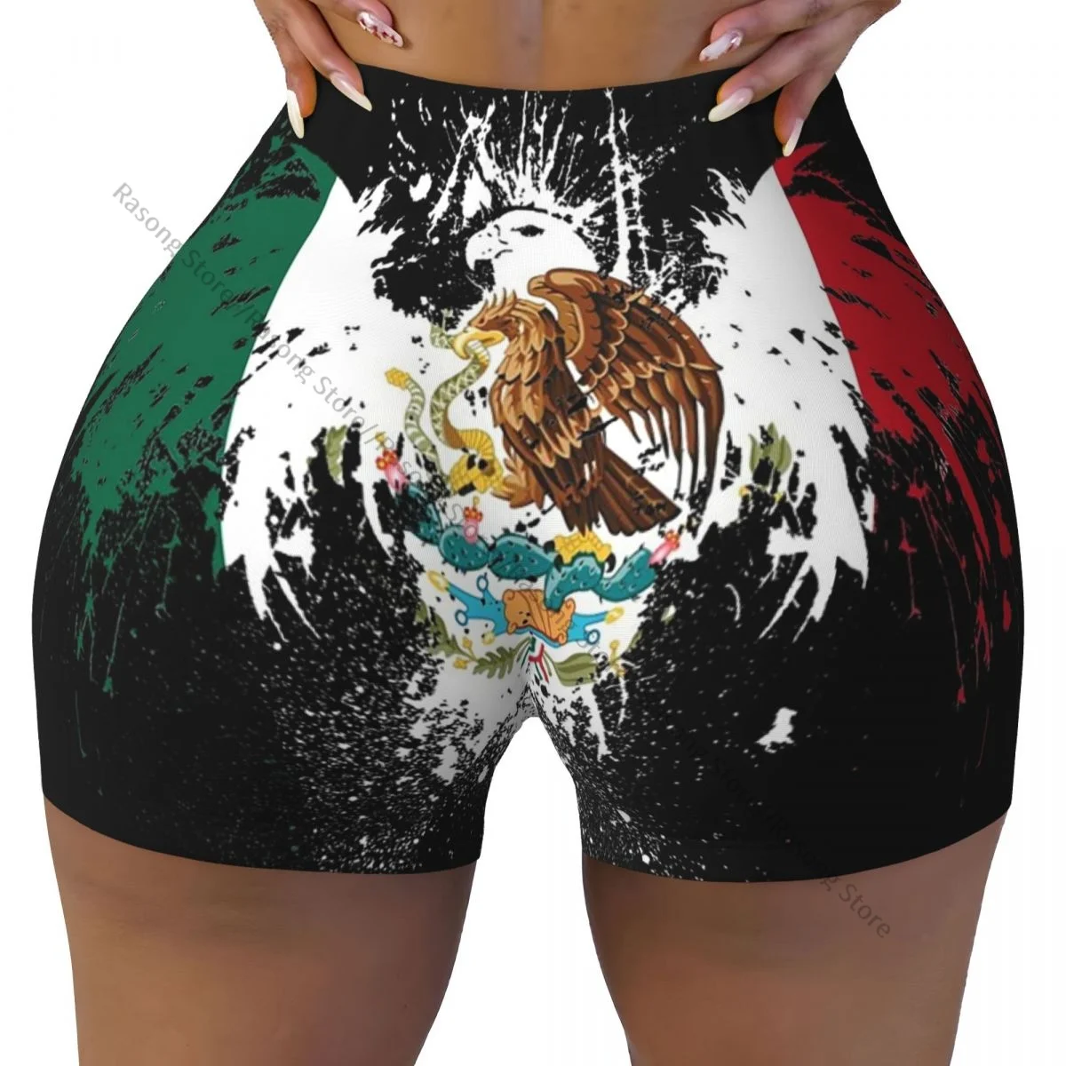 Spandex Yoga Shorts for Women Mexico Flag Eagle Workout Booty Shorts