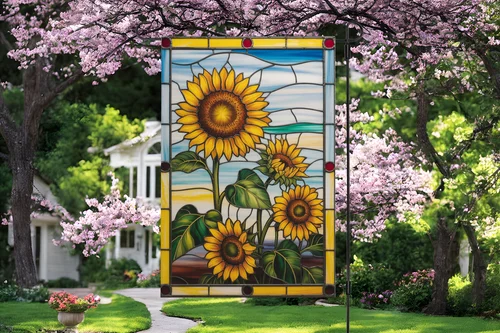 Sunflower Garden Flag Stained Glass Window Style Outdoor Yard Porch Summer Decor RRM IIX SSL