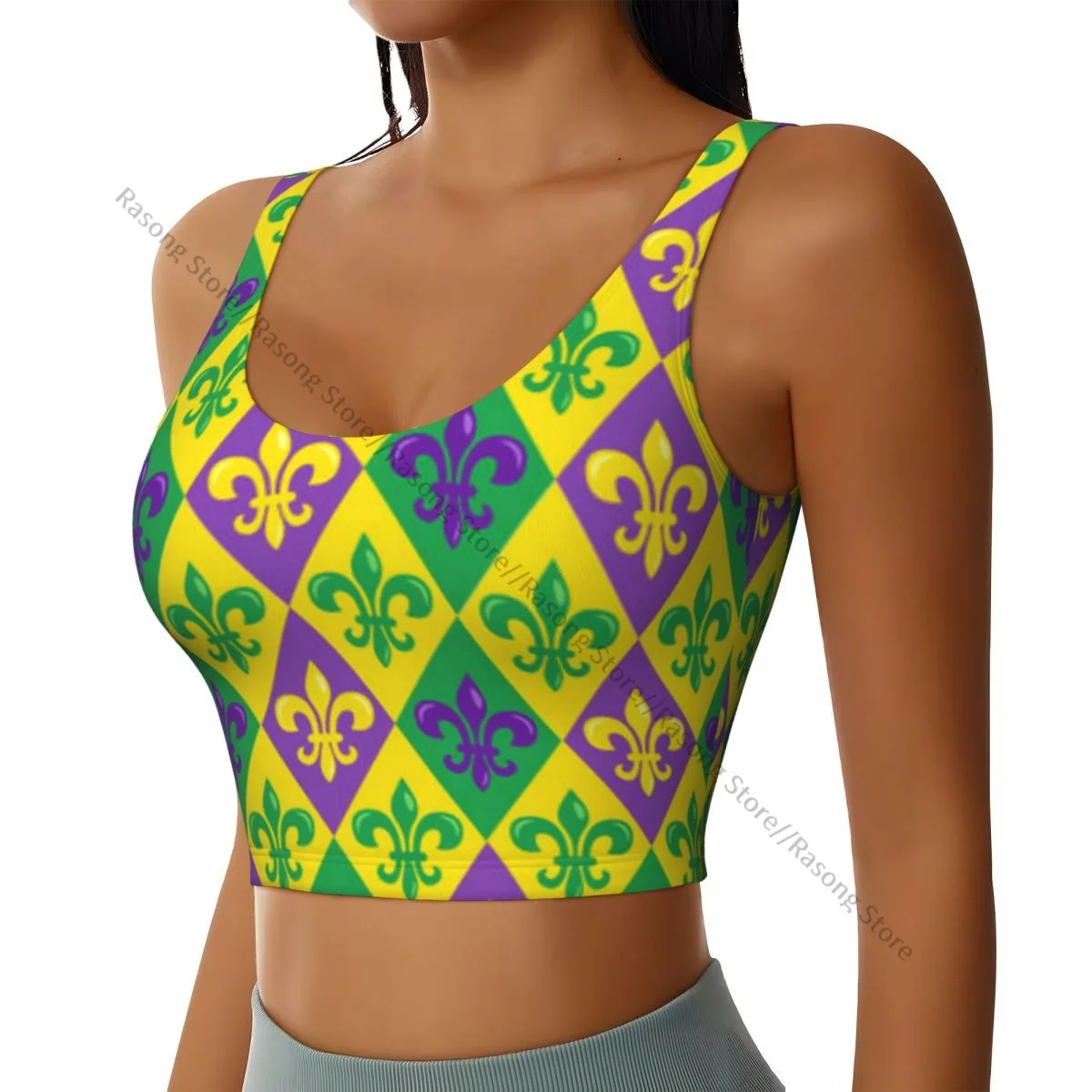 Women Sexy Sports Vest Mardi Gras Heraldic Lilyes Female Streetwear Sport Lingerie Tee Crop Top