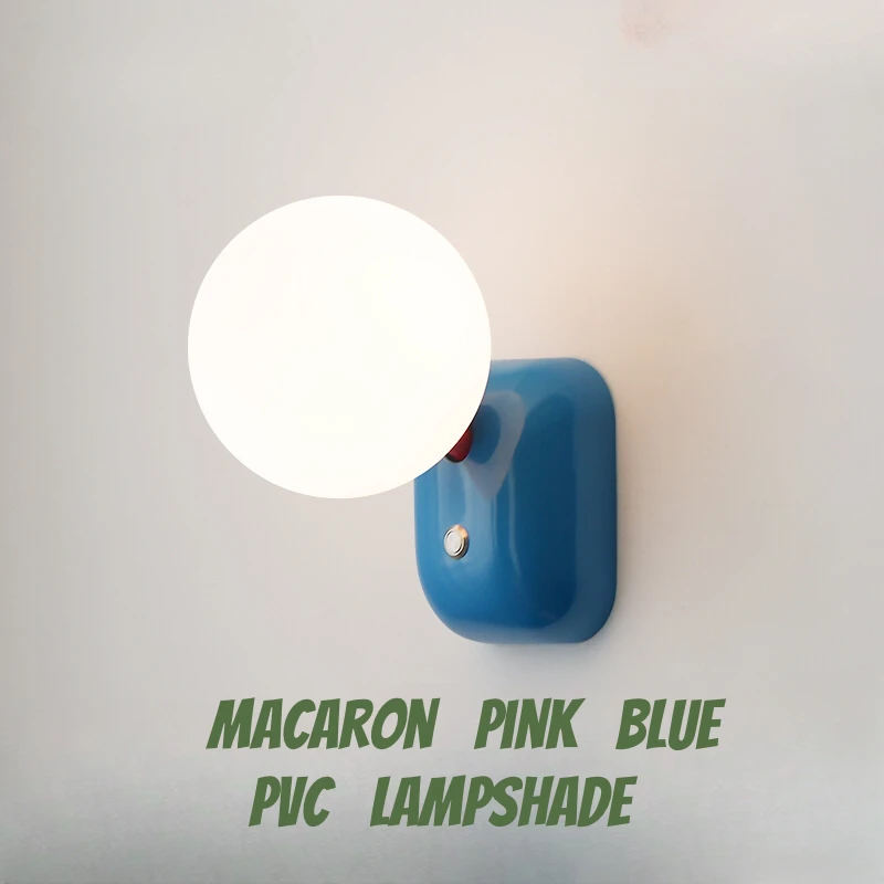 

Cartoon Cream Pink Wall Lamp Kids Room Macaron Bedroom Bedside Cute Sconce Lights for Living Room Corridor Aisle Push Switch G9
