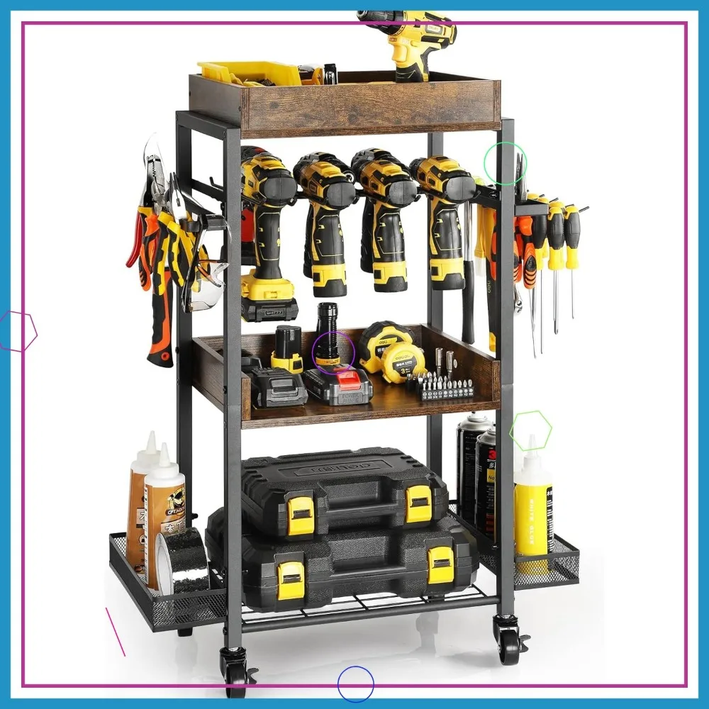 

Мобильная тележка-органайзер для инструментов с колесами, сверхмощная гаражная полка для хранения сверл и аксессуаров, подарок для мастерской